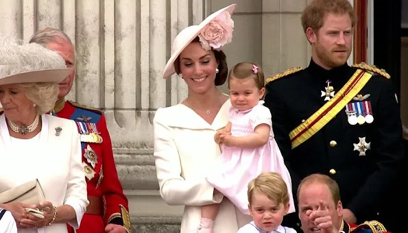 Elizabeth, Prince Philip, Duke of Edinburgh, Camilla, Duchess of Cornwall, Catherine, Duchess of Cambridge, Prince William, Prince George, Princess Charlotte, Prince Harry