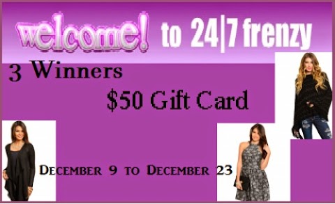  24/7 Frenzy (3 winners) $50 eGC Giveaway