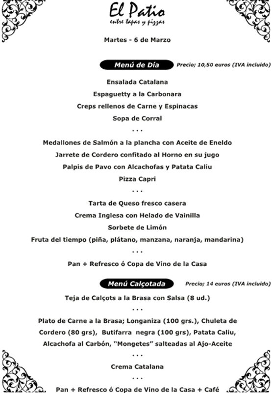 El Patio Nuestro Menú de Día