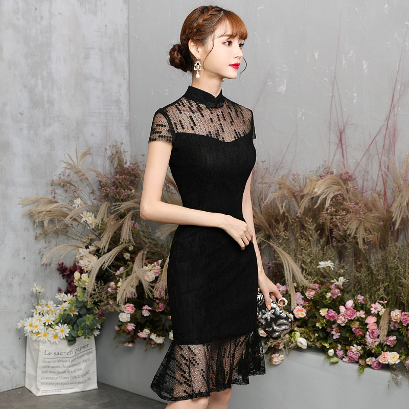 RM129* Sheer Lace Ruffle Cheongsam Dress (Y-300)