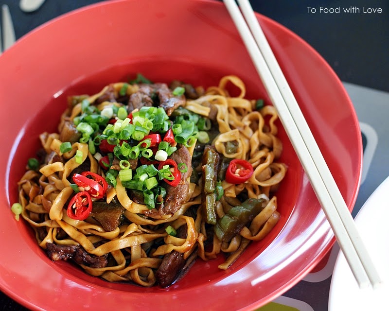 To Food with Love: Mee Pok (Flat Egg Noodles) with Beef and Bittergourd