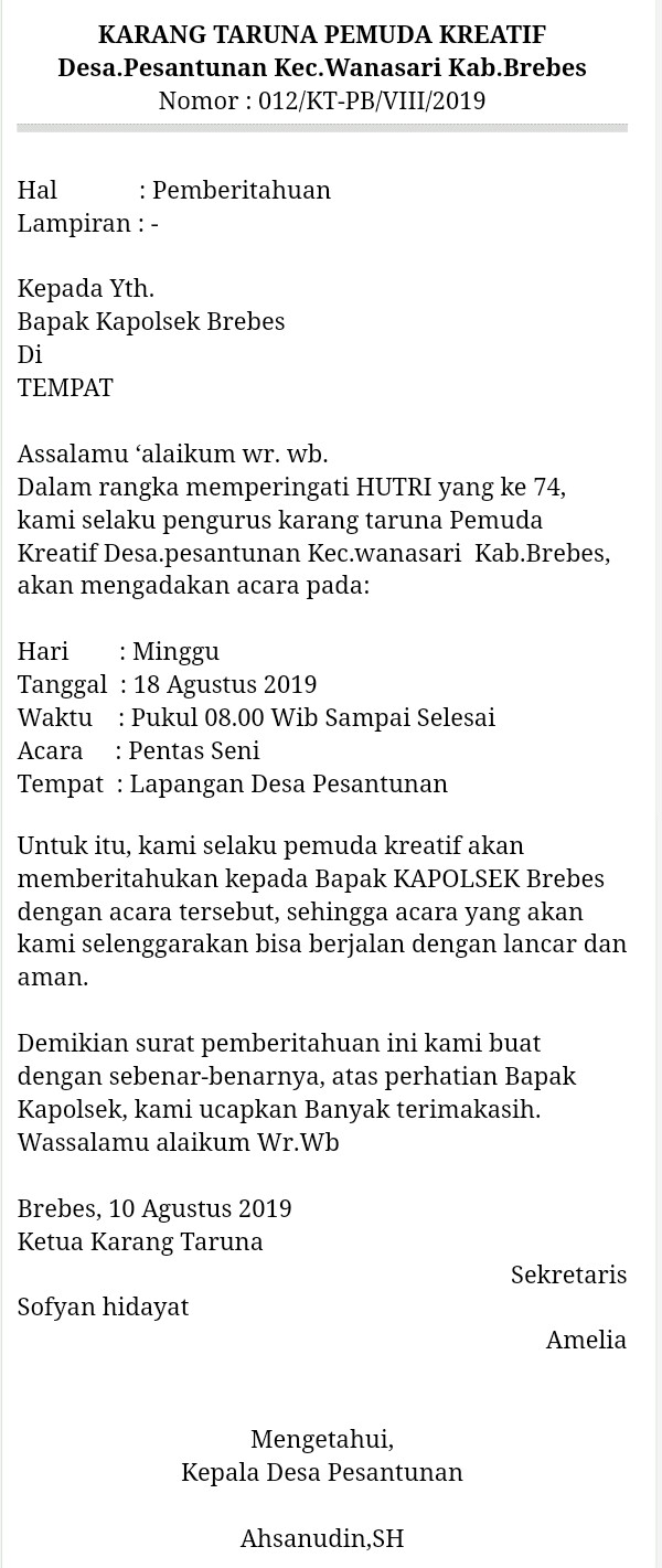 Contoh Surat Pemberitahuan Kegiatan Hut Ri Download