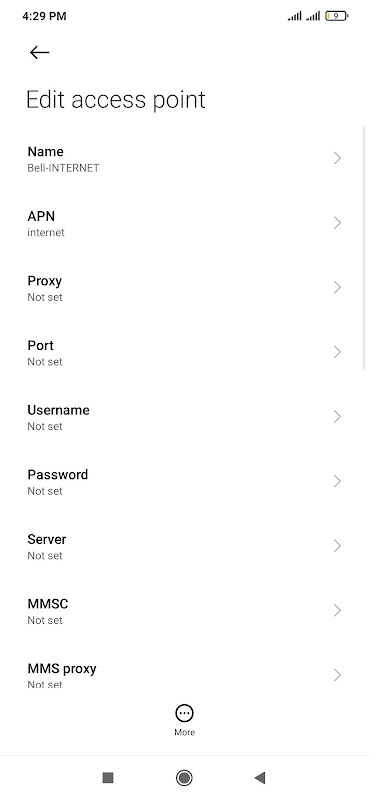 Bell APN Settings for Android