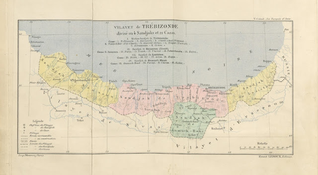 Χάρτης Βιλαέτι Τραπεζούντα Πόντος 1890 La Turquie d'Asie, géographie administrative: statistique, descriptive et raisonnée de chaque province de l'Asie Mineure. Par Vital Cuinet