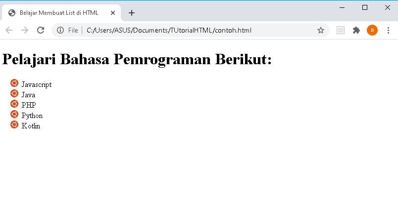 membuat unordered list dengan atribut style membuat unordered list dengan atribut style