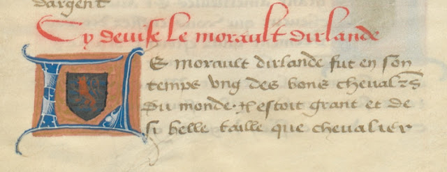 manuscrit Français 1438 : Les Noms, armes et blasons des chevaliers de la Table ronde. Date d'édition : 1501-1600 - lettrine - Bibliothèque Nationale de France, Département des manuscrits - Paris