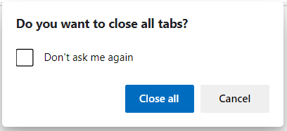 Включить запрос «Закрыть все вкладки» в Microsoft Edge