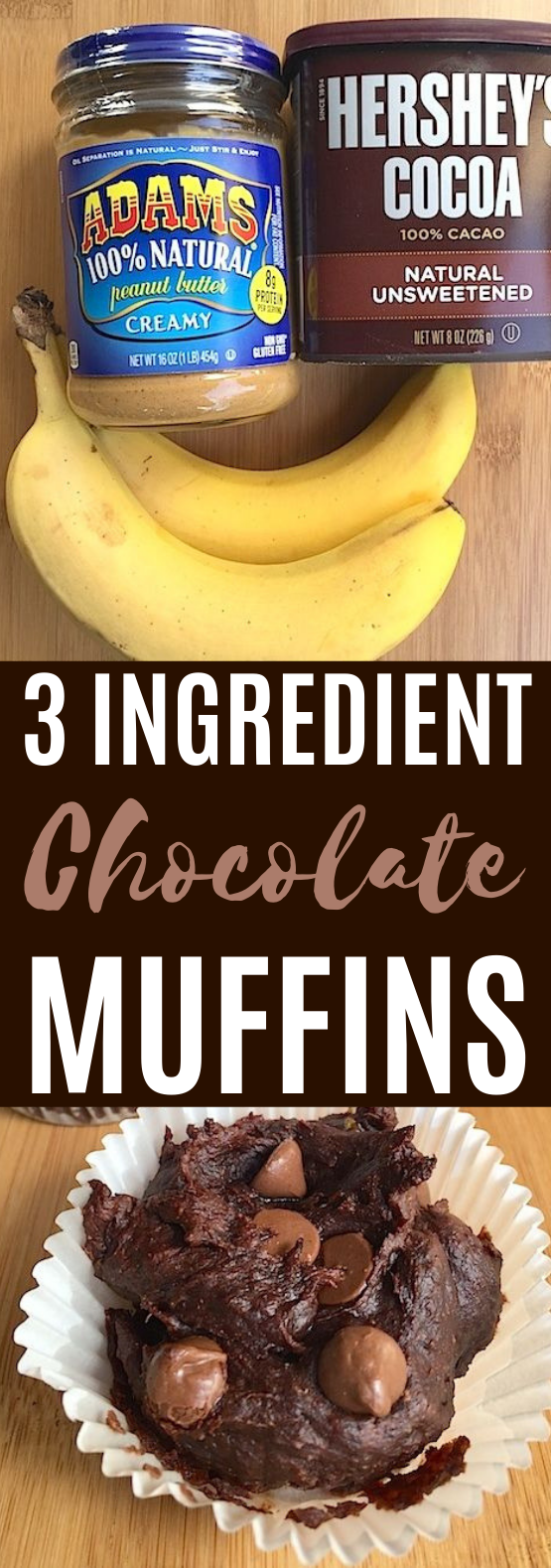 3 Ingredient Healthy Chocolate Muffins #chocolate #desserts #baking #muffins #breakfast