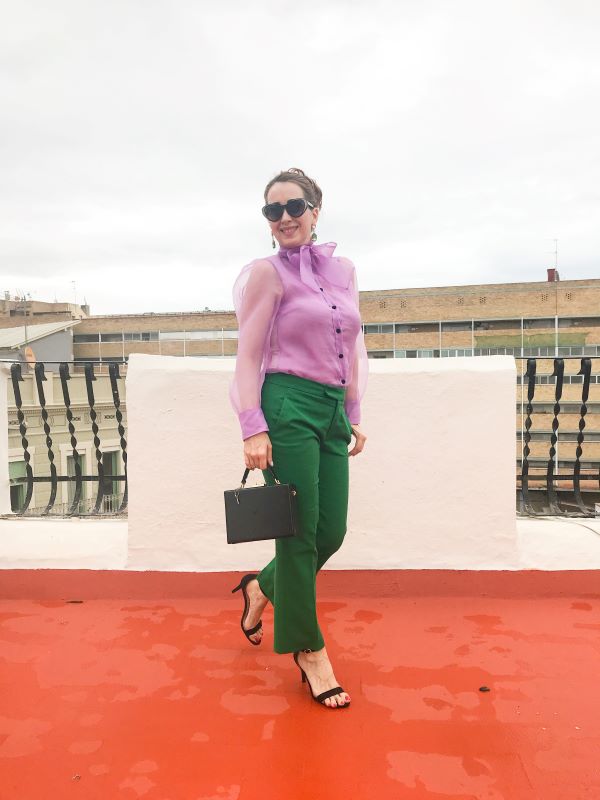 mauve shoes and bolsa