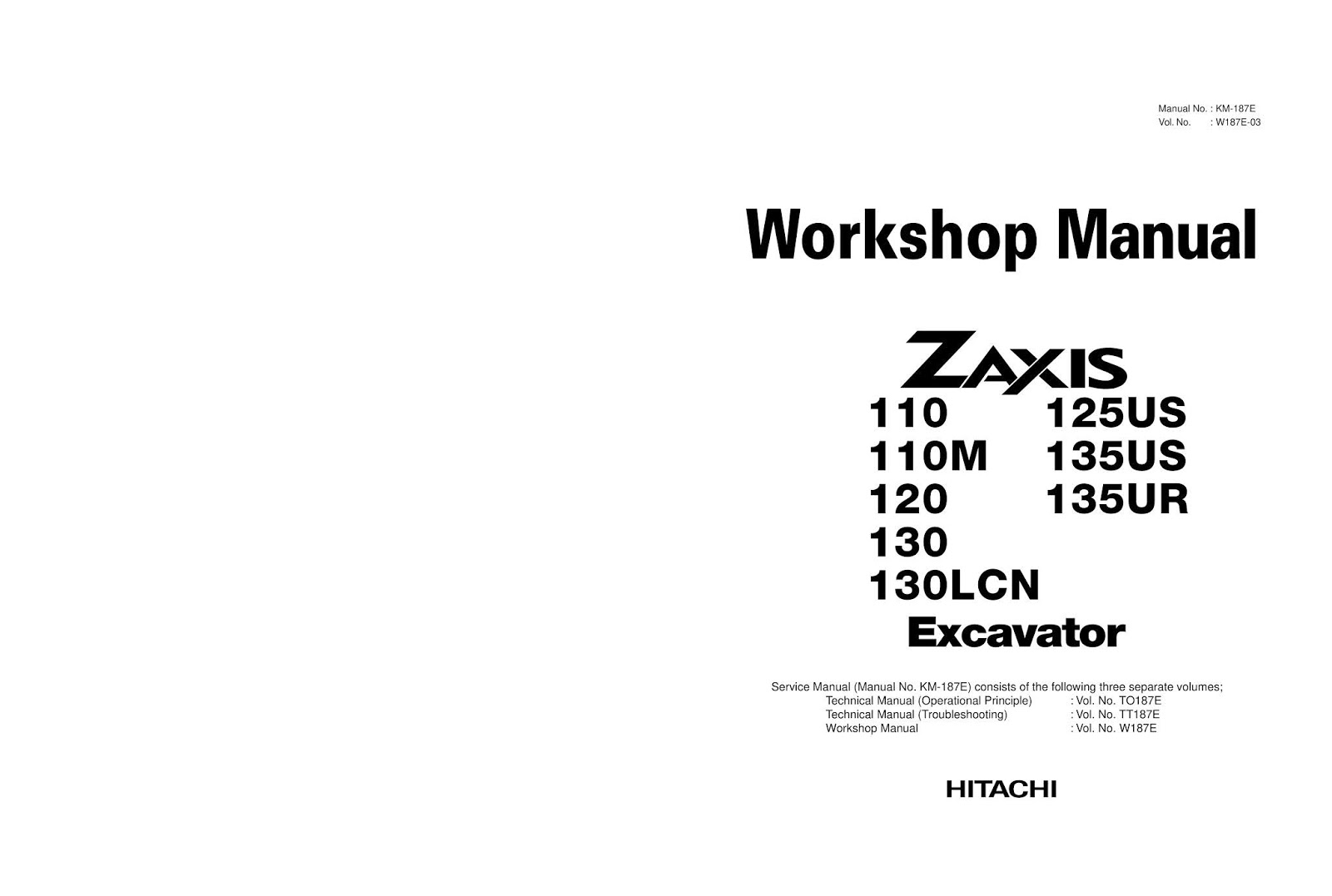 Hitachi ZX 110, 110M, 120, 130, 130LCN service manual Berita Manual Book