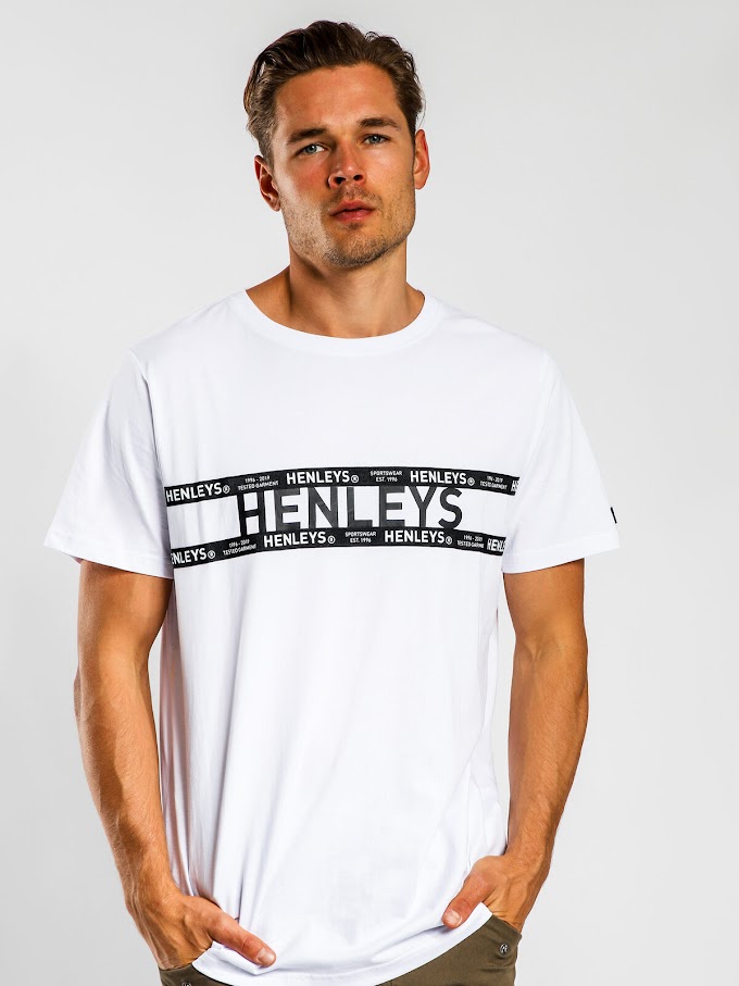 New Henleys Mens Redwood T Shirt In White T Shirts Short Sleeve Outlet