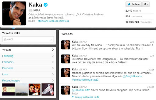 Kaká is the new king of the sporting Twittersphere