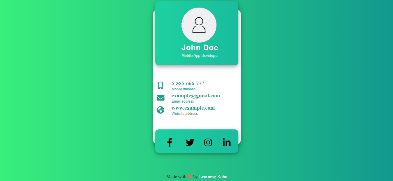 Responsive Business Card Design with modern UI using HTML & CSS