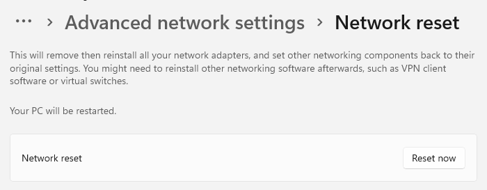 netwerk reset windows 11