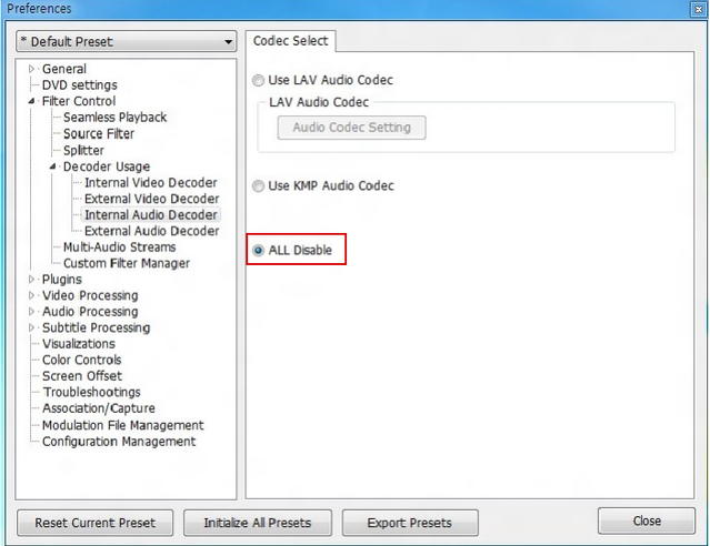 Load Audio External Audio Codec In KMPlayer