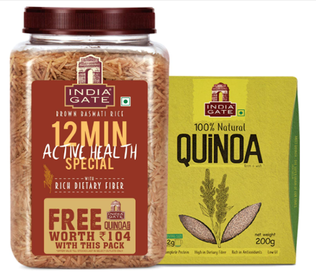 India Gate Brown Basmati Rice, 1kg with 200 gm Quinoa Free