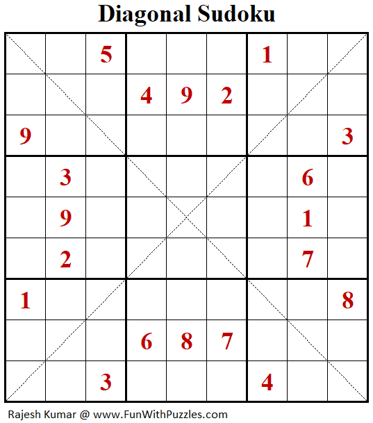 Diagonal Sudoku Puzzle (Fun With Sudoku #291)