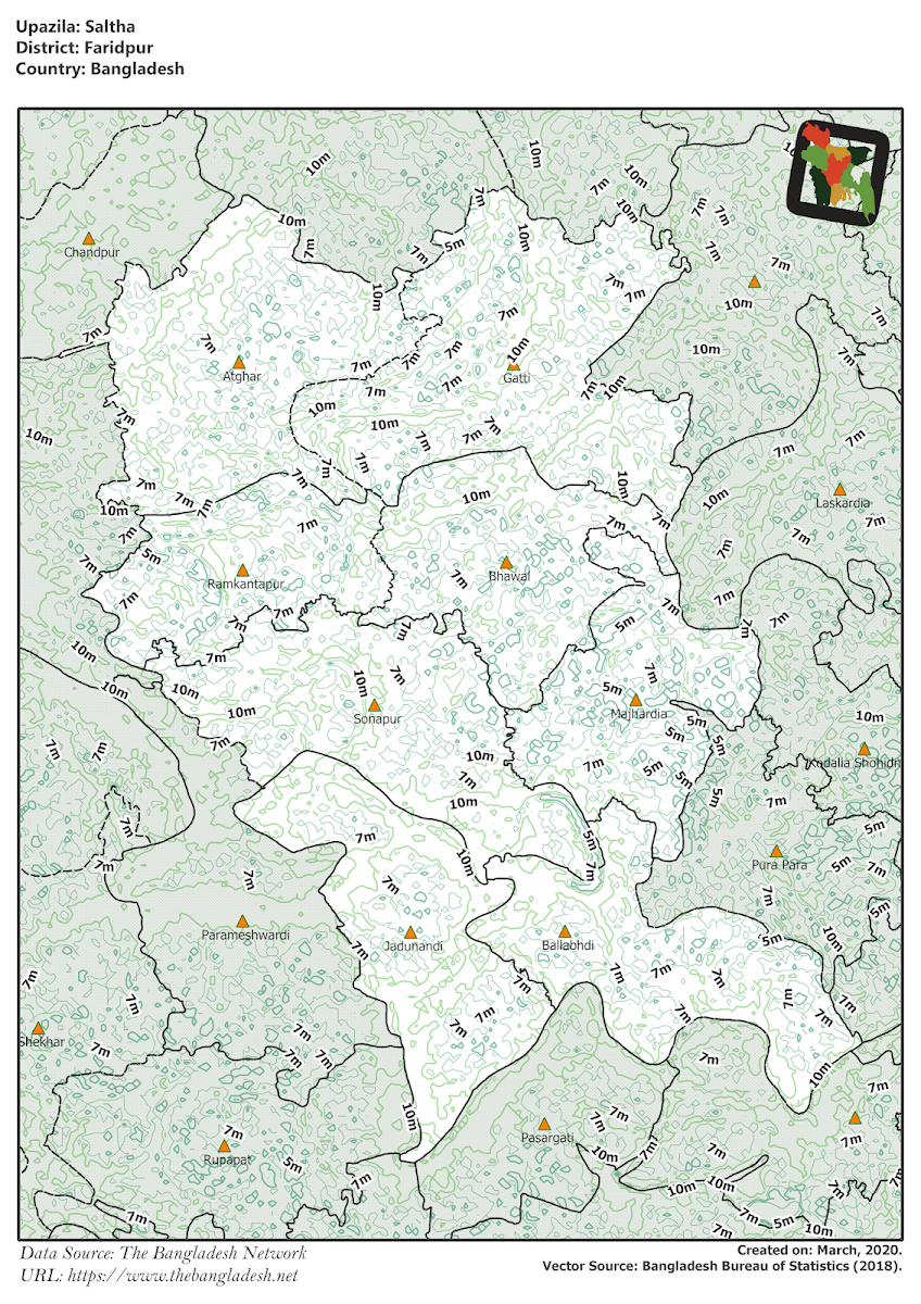 Saltha Upazila Elevation Map Faridpur District Bangladesh