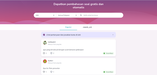 tampilan tanya jawab di roboguru