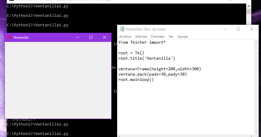 Ejemplos de Python con la librería Tkinter usando Bloc de Notas