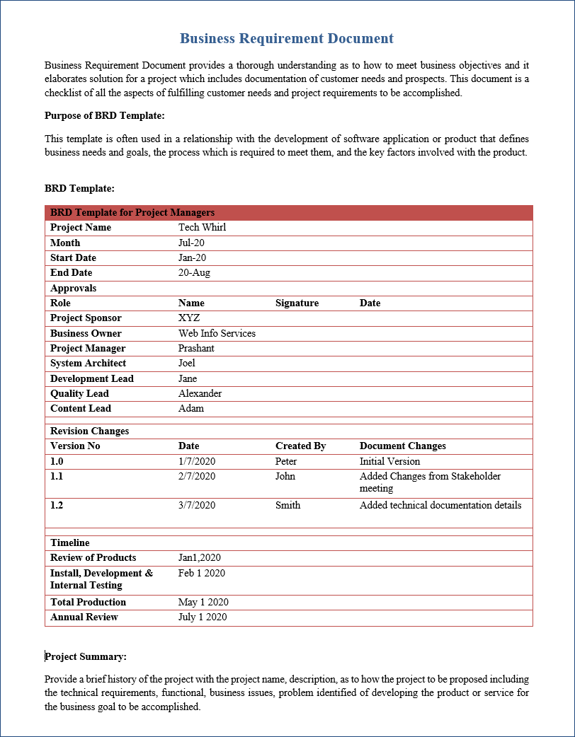 Business Requirements Document Template  BRD vs FRD  Project With Brd Business Requirements Document Template