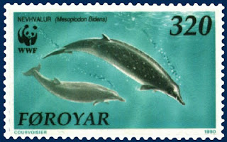 Faroe Adalarının bir posta pulunda Sowerby gagalı balinası