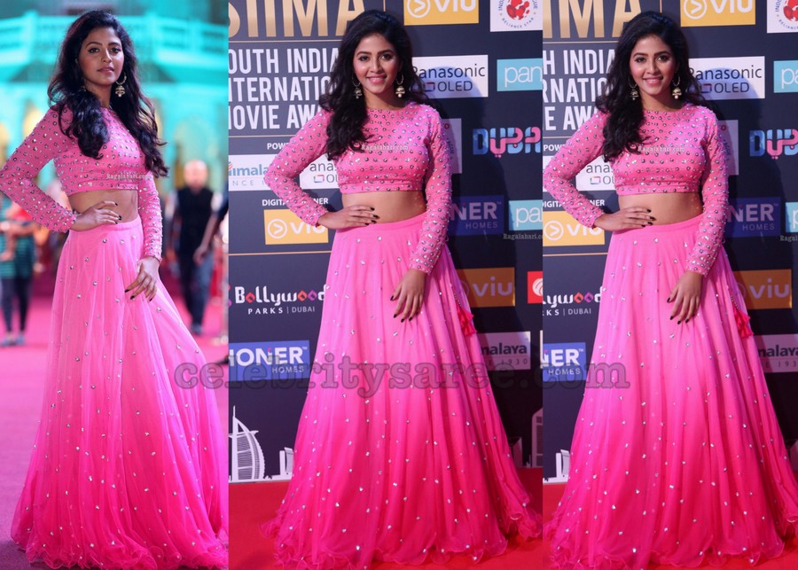 Anjali in Baby Pink Mirror Work Lehenga Saree Blouse Patterns