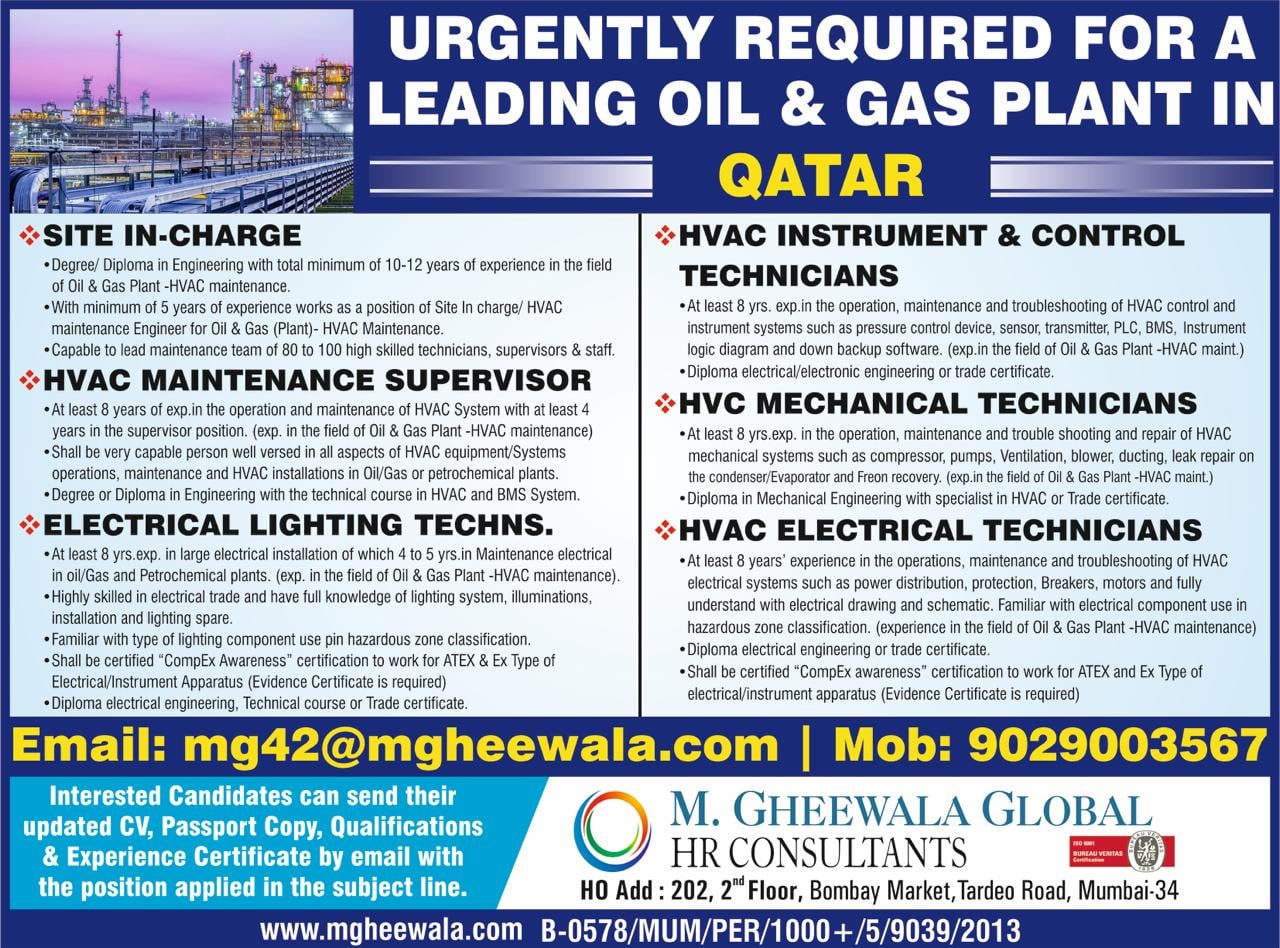 QATAR JOBS REQUIRED FOR A LEADING OIL AND GAS COMPANY IN QATAR Jobs