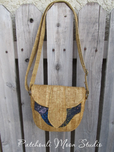 Patchouli Moon Studio~ Dollie Mini Cross Body Bag in Painted Fabric & Cork-Look Fabric