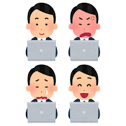 いろいろな表情のパソコンを使う会社員のイラスト（男性）