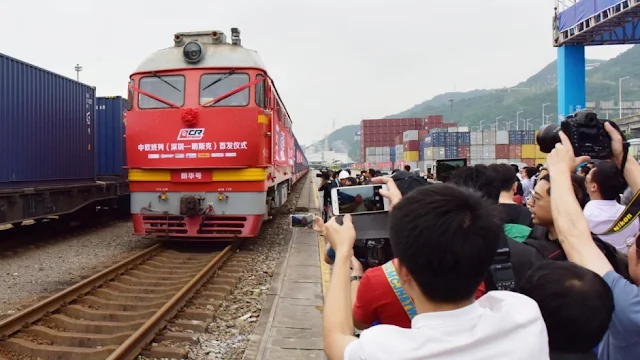 Image Attribute: The first freight train from Shenzhen to Minsk sets out from the port of Yantian on Monday. Photo: Reuters