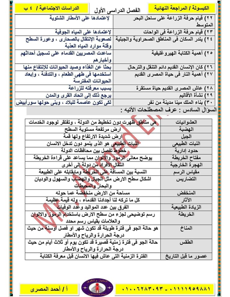 مراجعة دراسات روووعة للصف الرابع الابتدائي ترم أول سؤال وإجابة لمستر/ احمد المصري 4