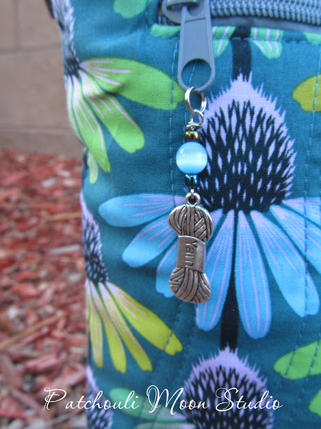 Patchouli Moon Studio~ Large Drawstring Project Knitting Bag in Echinacea Fabric