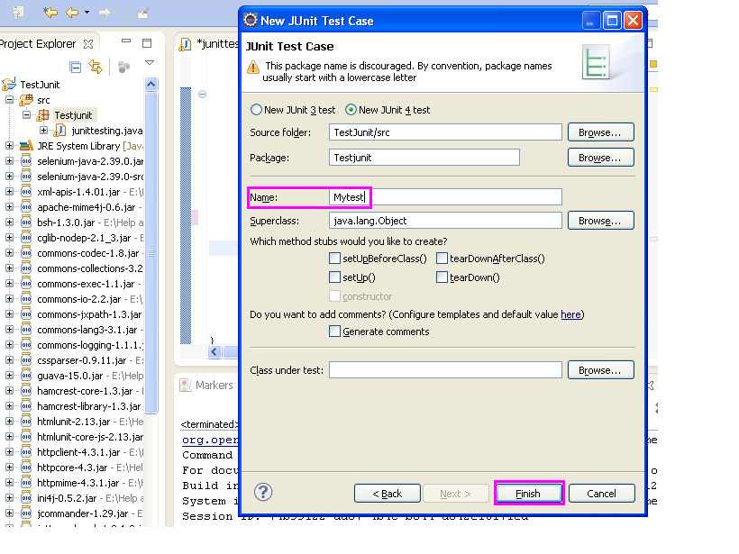 Creating and running webdriver test with junit and eclipse step by step