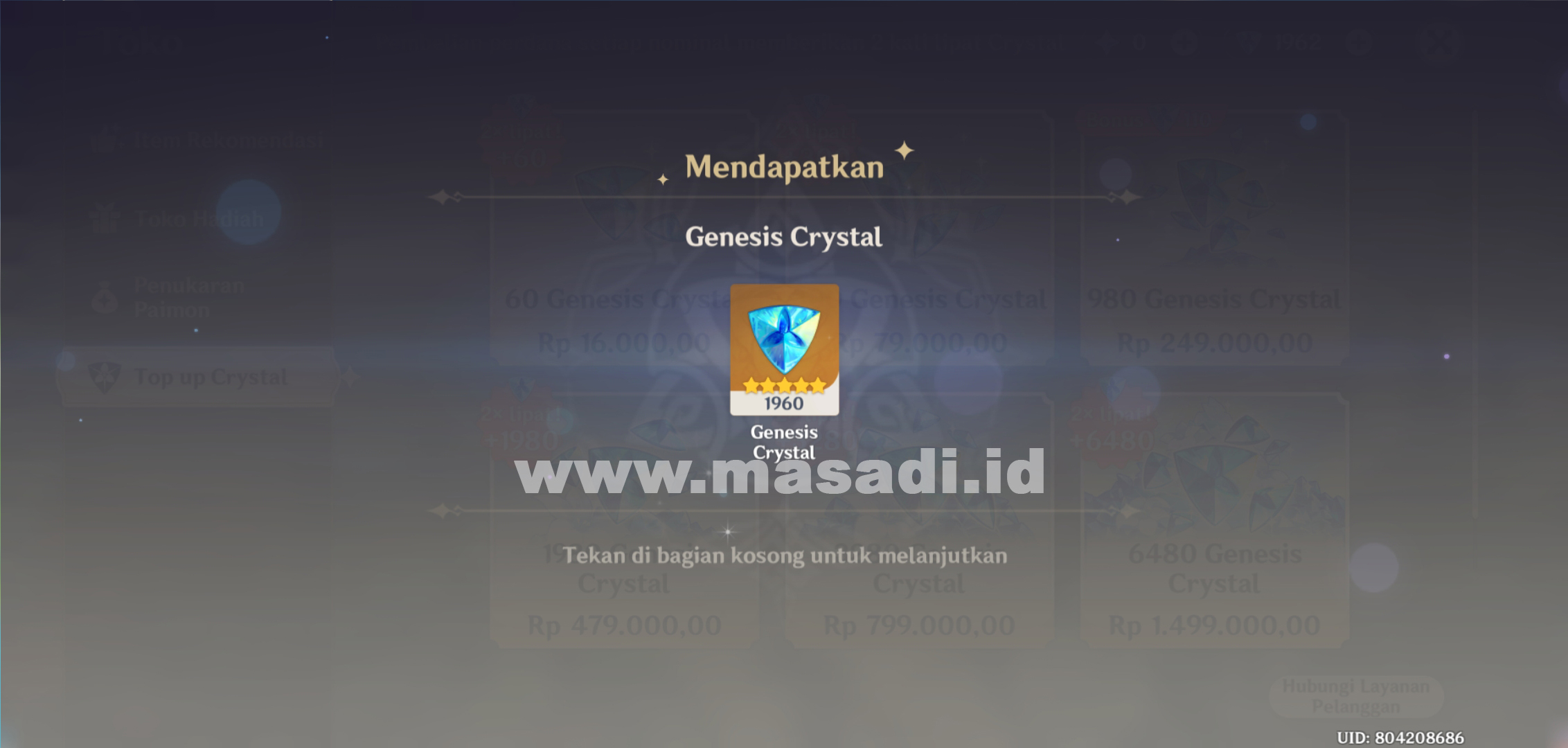 Cara Top Up Genesis Crystal Genshin Impact dengan Pulsa Telkomsel