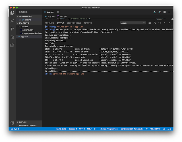 Visual Studio Code for Arduino - OTA Programming
