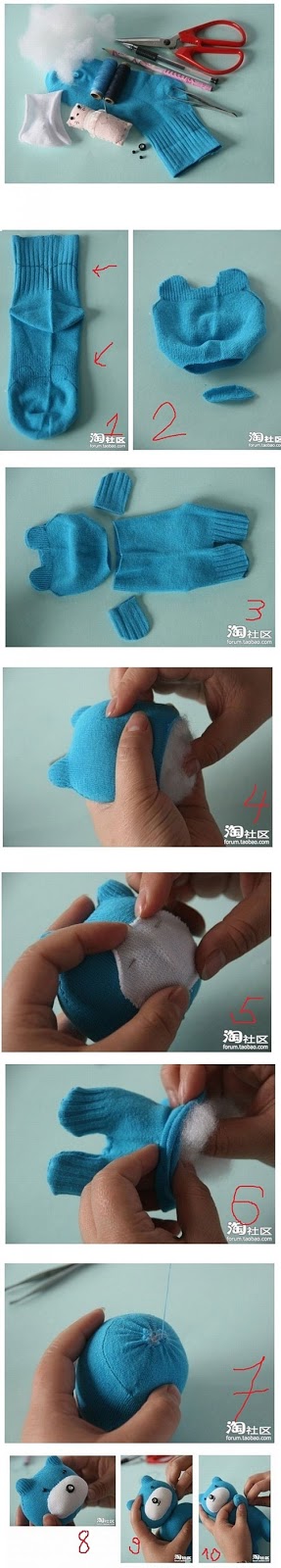 Cómo hacer un osito de peluche con un calcetín