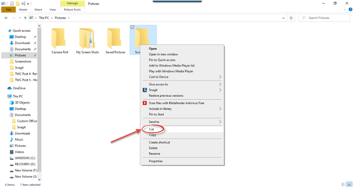 Bestanden of mappen verplaatsen in Windows 10