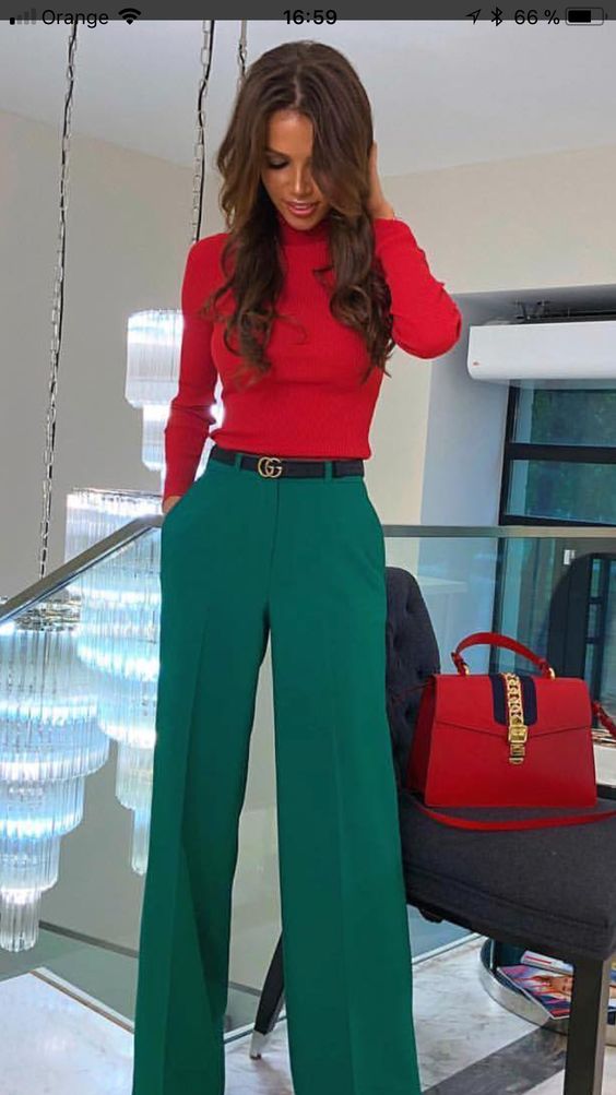 emerald green and red street style