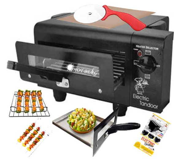 HOTBERG Upper and Lower on/Off System Small Electric tandoor Pizza Maker Fish Chicken Tikka Naan Tandoori Roti Cake Baker French Fries Meat Barbecue Chaap Oil-free Fryer (Black)