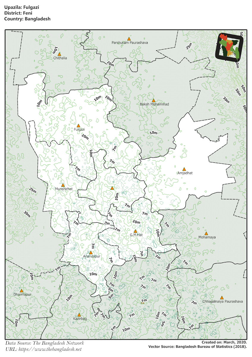 Fulgazi Upazila Elevation Map Feni District Bangladesh