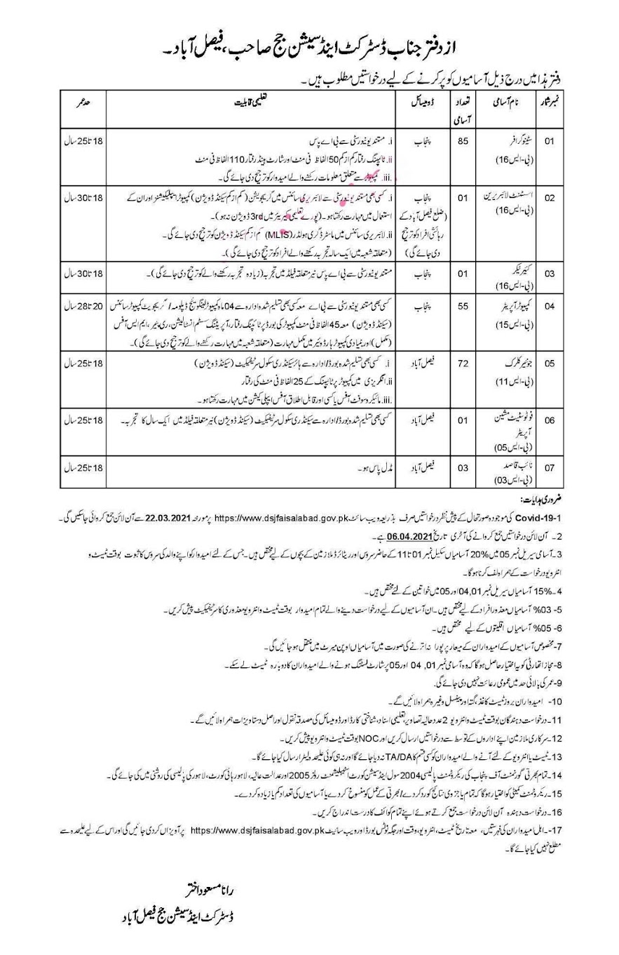 Faisalabad District & Session Courts 2021  Latest Jobs
