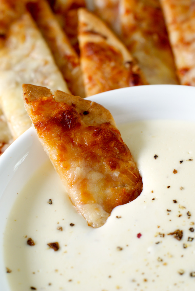 Pizza Sticks with Three Cheese Alfredo Dip The Two Bite Club