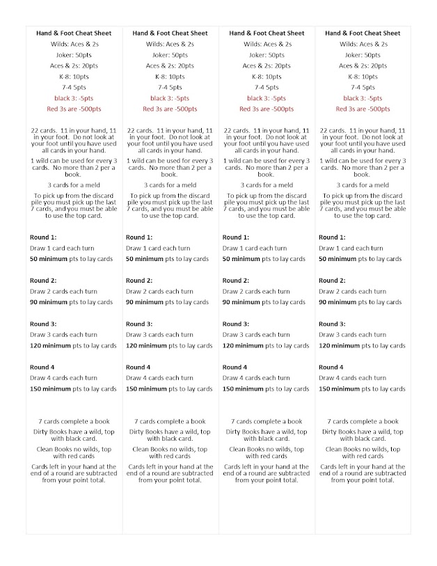 Fields Of Heather: Printable Hand Foot Rules Cheat Sheets Score Fields Of Heather: Printable Hand Foot Rules Cheat Sheets Score