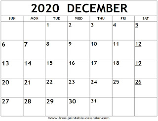 Free Printable Calendar December 2020