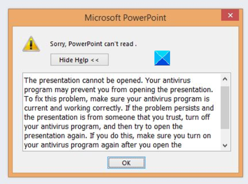 Извините, PowerPoint не может читать