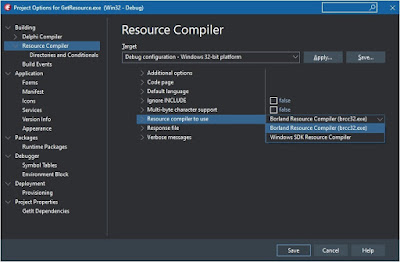 Project Options - Building - Resource Compiler