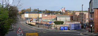 Demolition of the old Timber Yard with glimpses of the Byker Wall behind