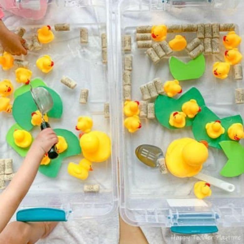 Activities for toddlers - duck sensory bin