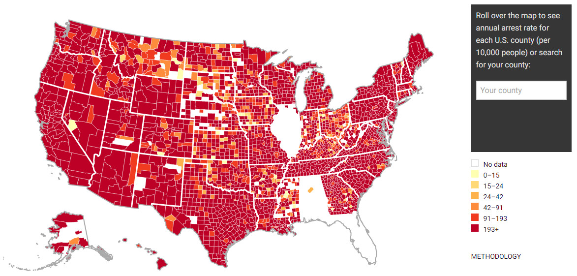 Annual arrest rate for each US county